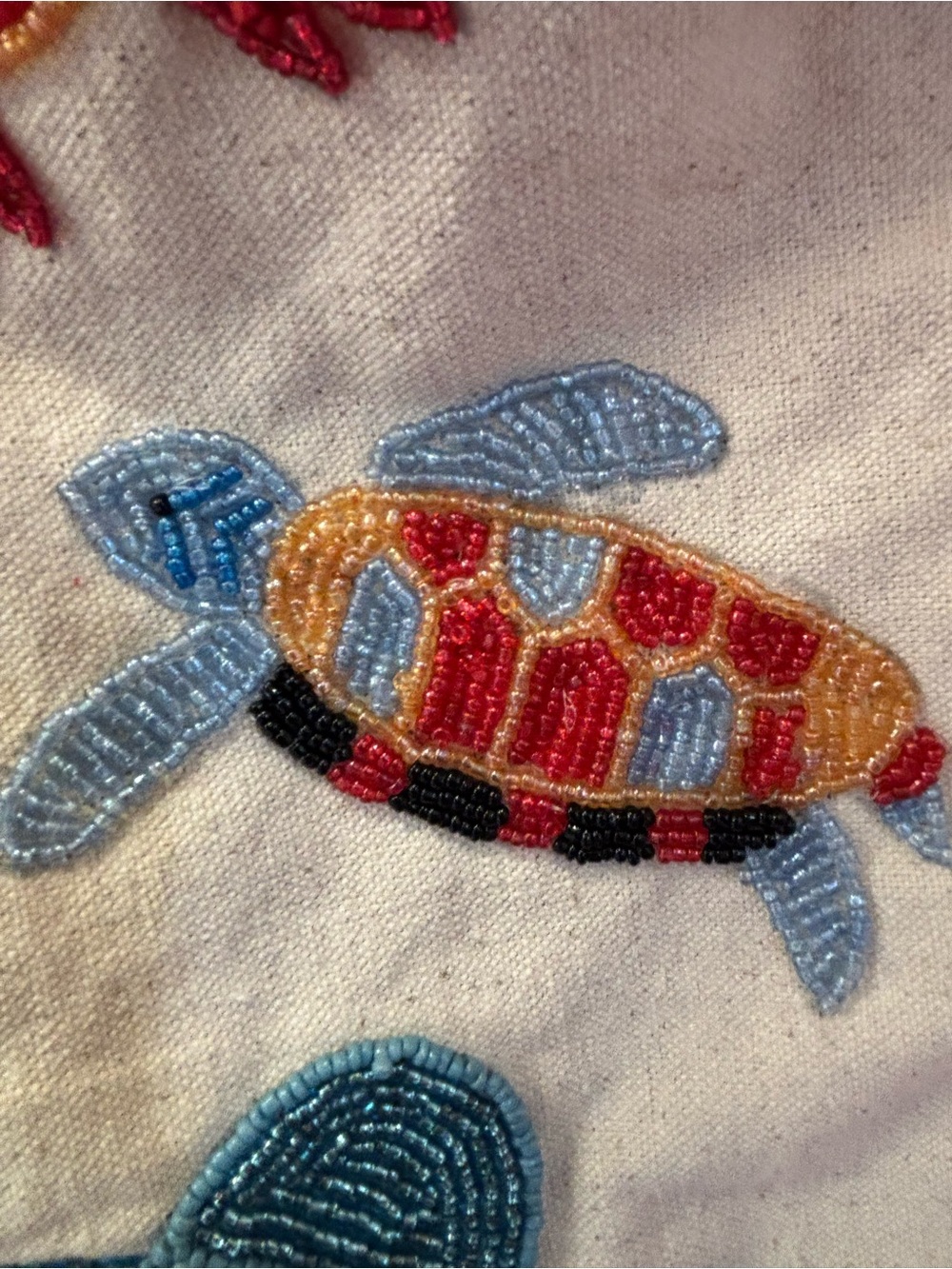 NWT Sol and Mer Pink and tan sea life beaded Canvas Tote Bag - Picture 3 of 14